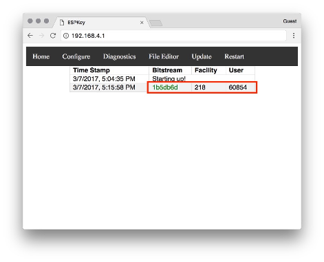 ESPKey log example