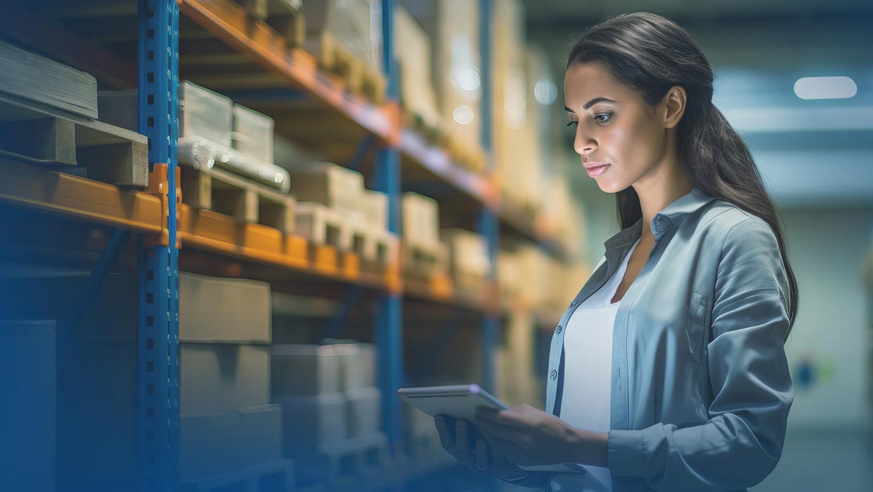 woman in warehouse keeping track of inventory